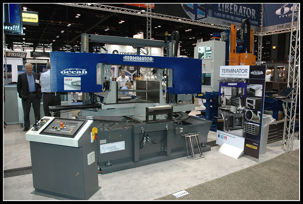 Ocean Terminator DCM 1825 dual column double miter band saw, built by HydMech for Ocean Machinery.